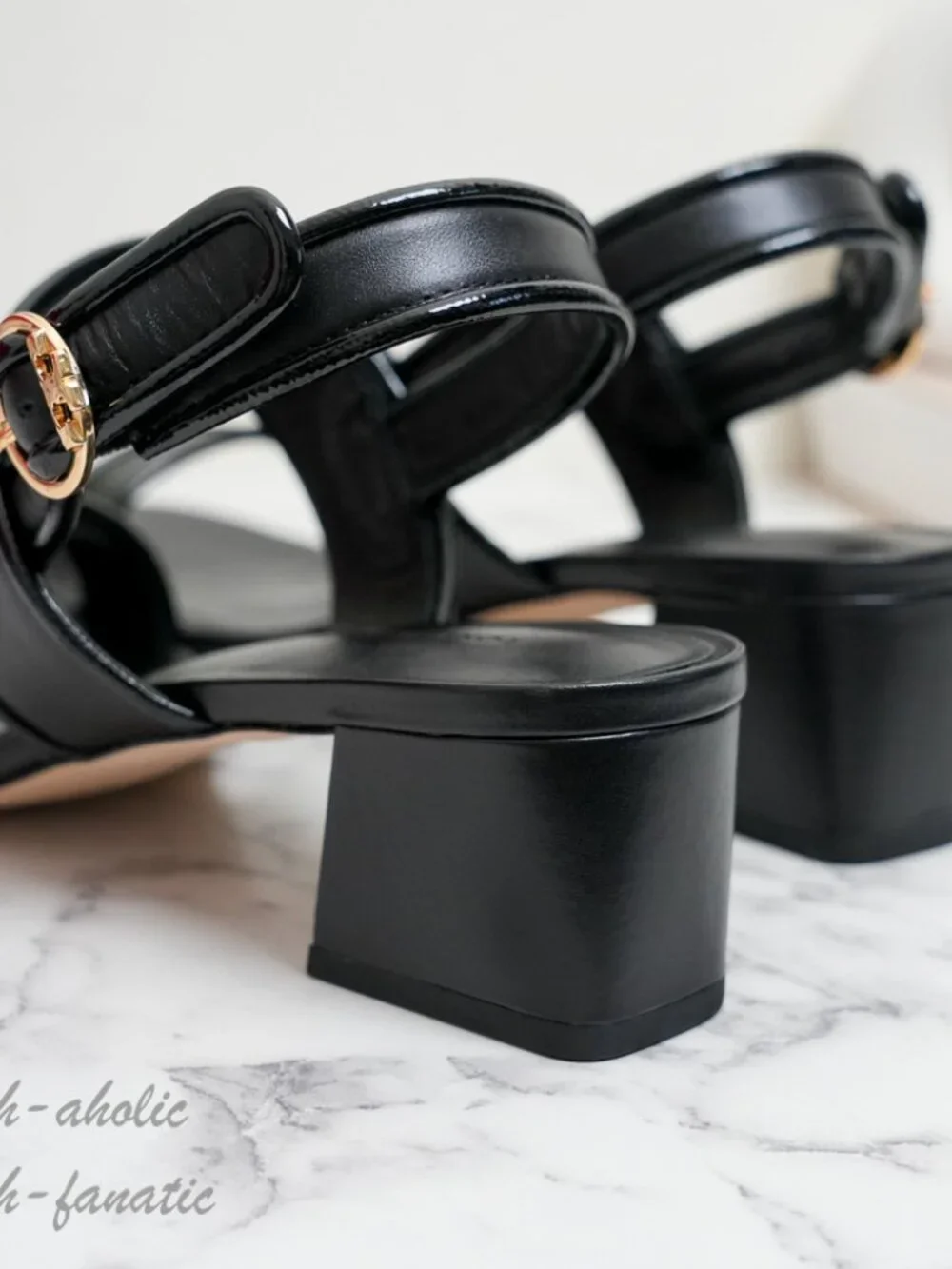 Tory Burch Selby 45MM Napa Leather Sandal in Perfect Black/Gold NIB